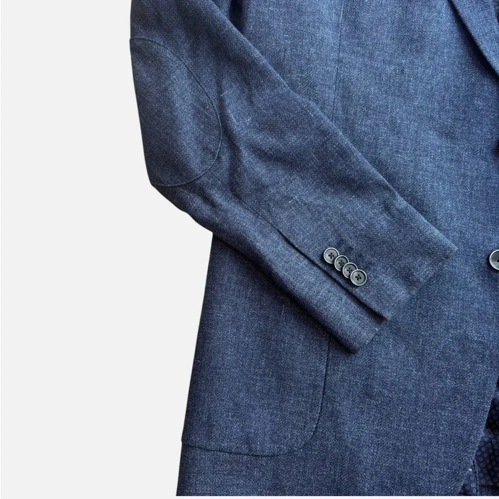 Joseph Abboud Sport Coat Blazer Men's 50L Linen/Wool Blue Elbow Patches Academia